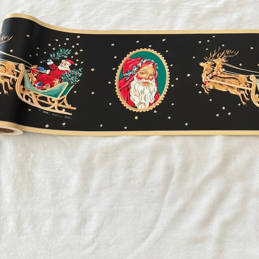 VTG Victorian Holiday Christmas Santa Wallpaper Border Self Adhesive 2 Rolls 5